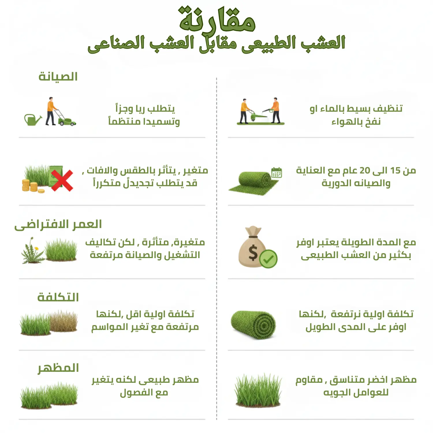 صورة توضيحية للمقارنة بين العشب الطبيعي والصناعي