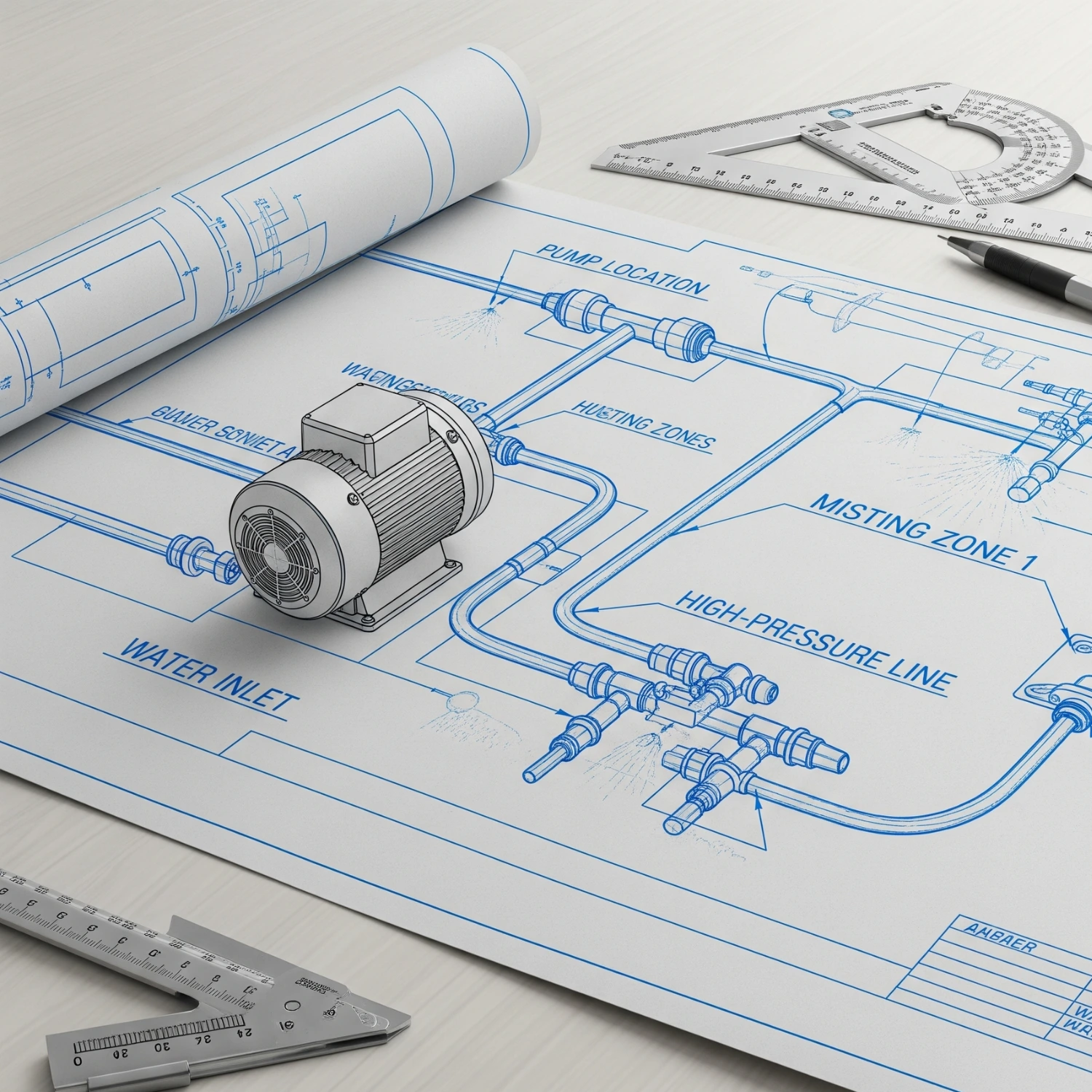 صورة توضيحية لتصميم نظام رذاذ على مخطط