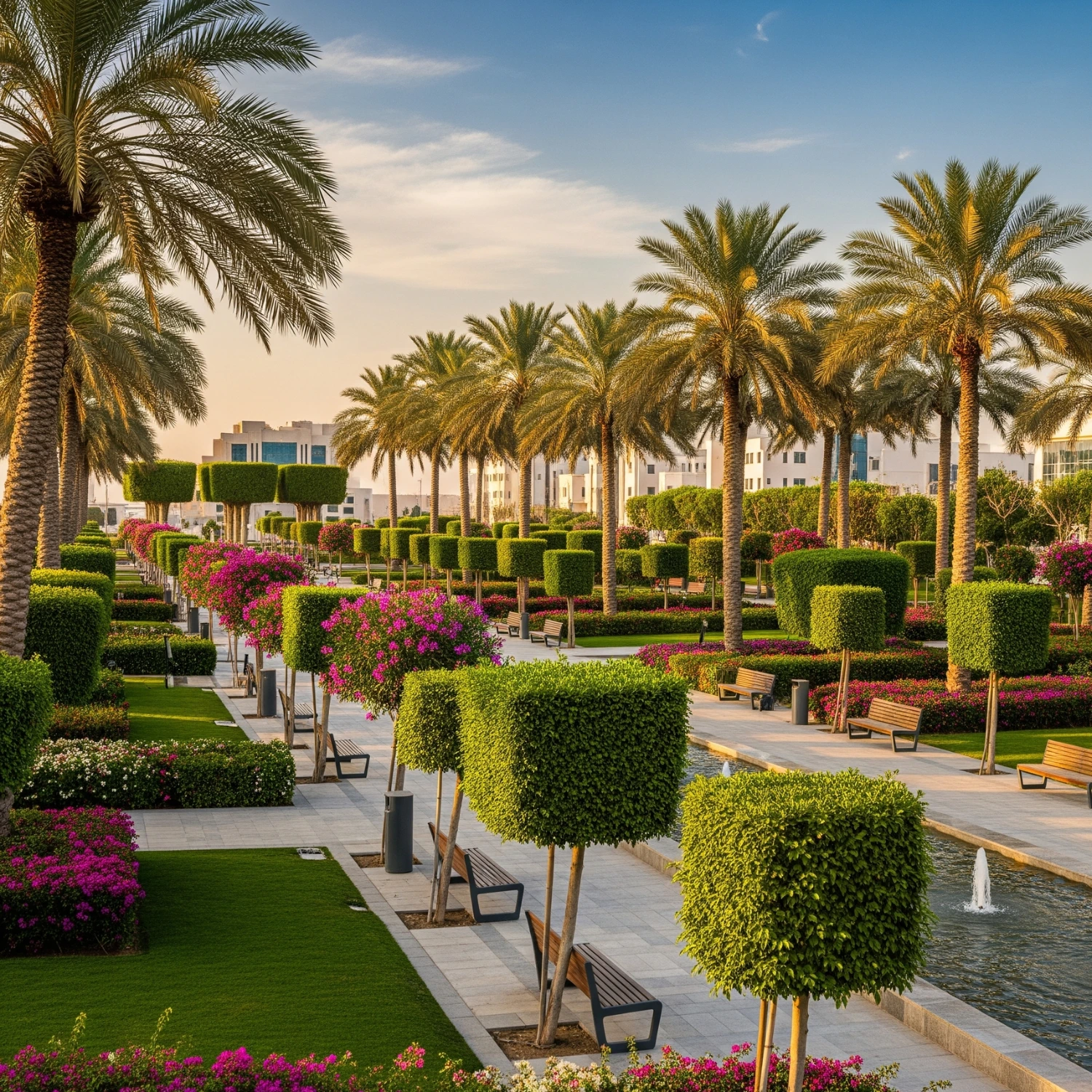 منظر عام لحديقة مزينة بالعشب الصناعي