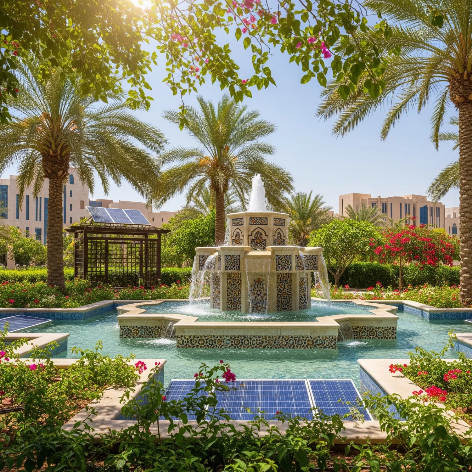 نافورة تعمل بالطاقة الشمسية في حديقة