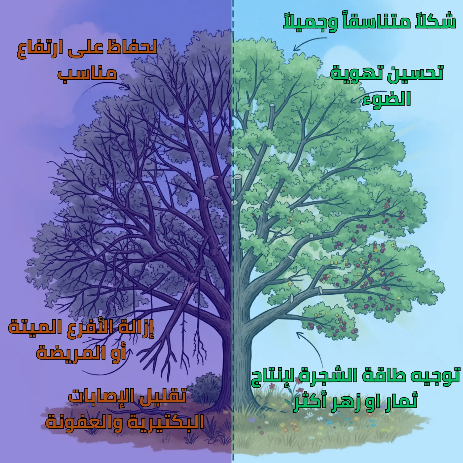 صورة توضيحية لفوائد قص الأشجار